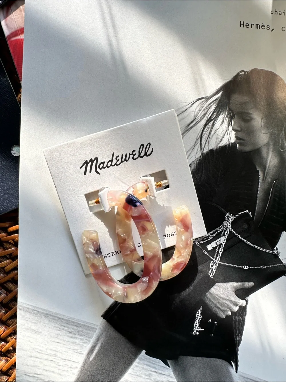 MADEWELL Resin Pink Tan Brown Tortoise Shell Hoop Earrings New